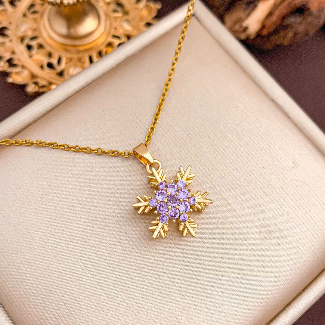 Multi-Color Diamond Snowflake Collarbone Necklace, 8 Styles Gold & Silver Tone Diamond Snowflake Pendant Thin Chain, Winter Christmas Versatile Jewelry