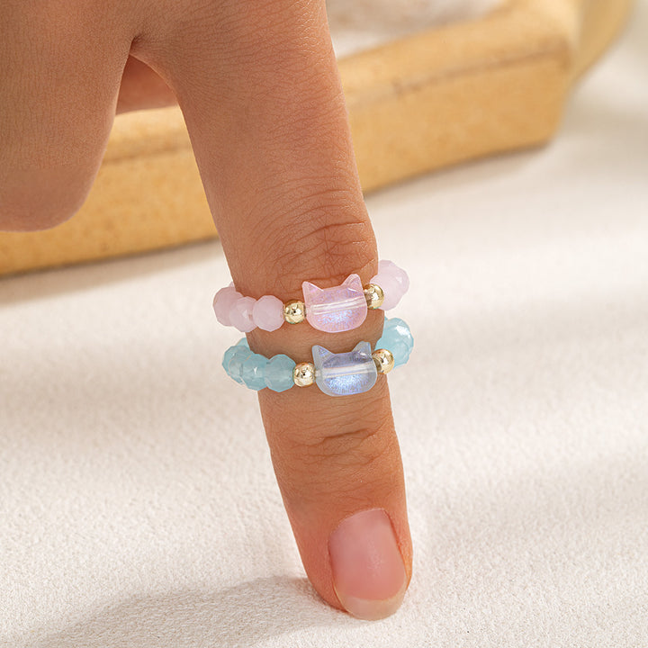 Cat Beaded Stretch Ring (Multi-Color Cute Kawaii Style Band)