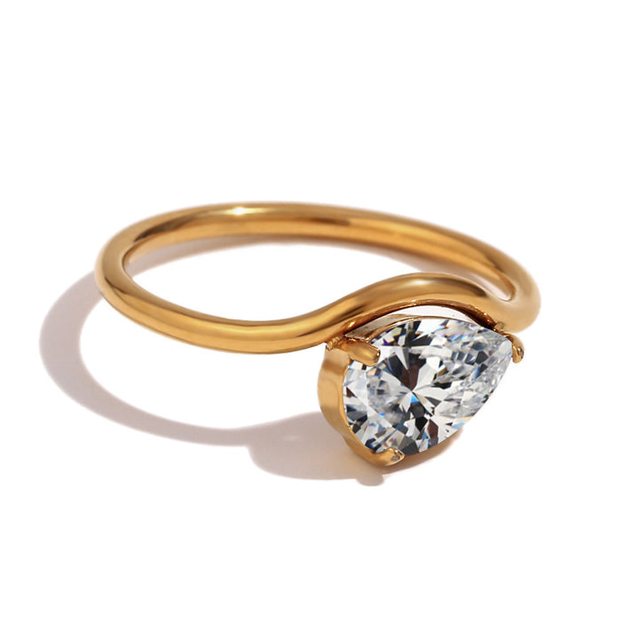 12 Birthstone Teardrop Ring (Gold-Tone Delicate Personalized Women's Band)