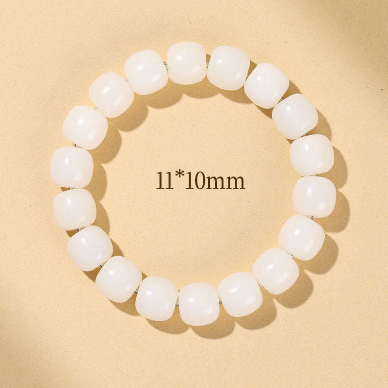 White Jade Old Barrel Bead Bracelet (Warm Elegant Playable Jewelry)