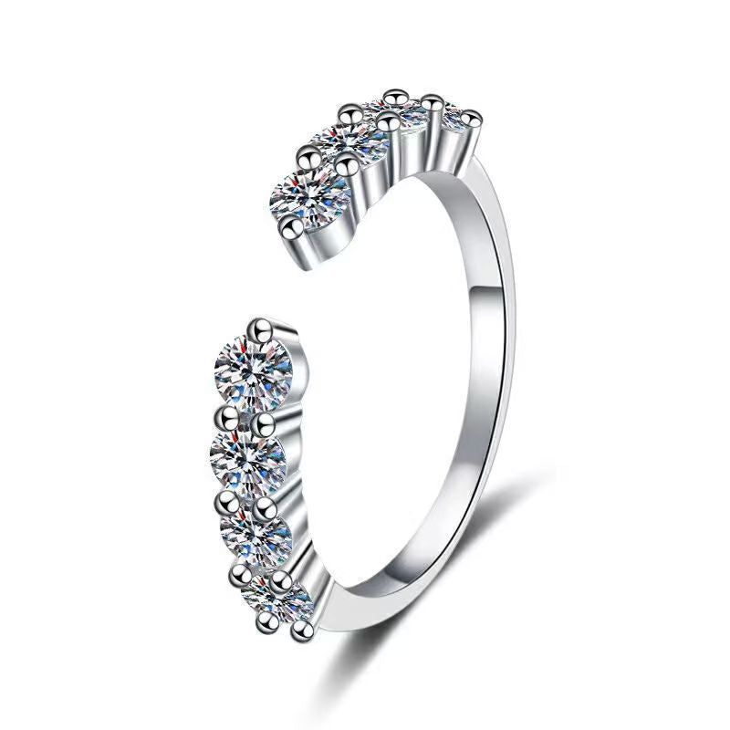 Marquise‑Cut Main Diamond Double Stackable S925 Sterling Silver Ring,2‑Tone Available