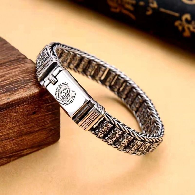 Vintage Om Mani Padme Hum Prayer Wheel Woven Bracelet (Unisex Edgy Statement Bangle)