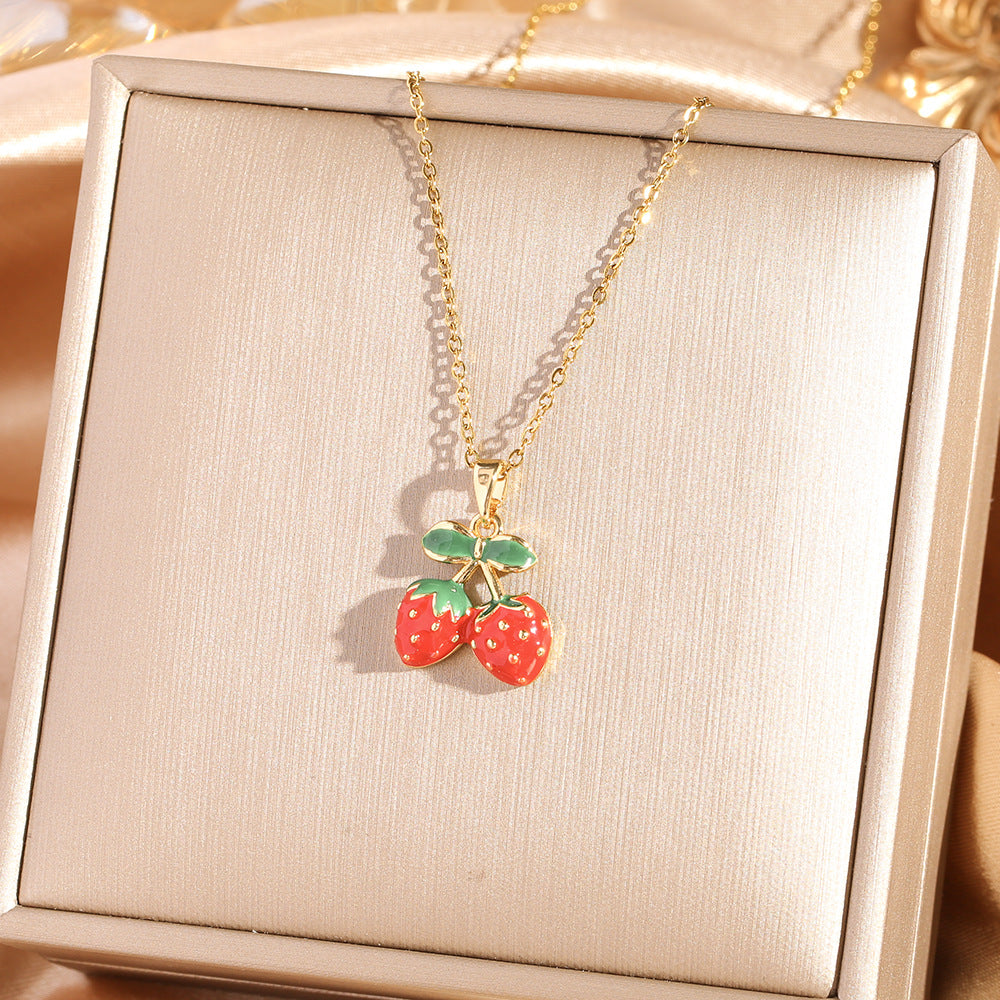 Sweet Cherry Pendant Necklace Collection (Gold Tone Delicate Chokers)