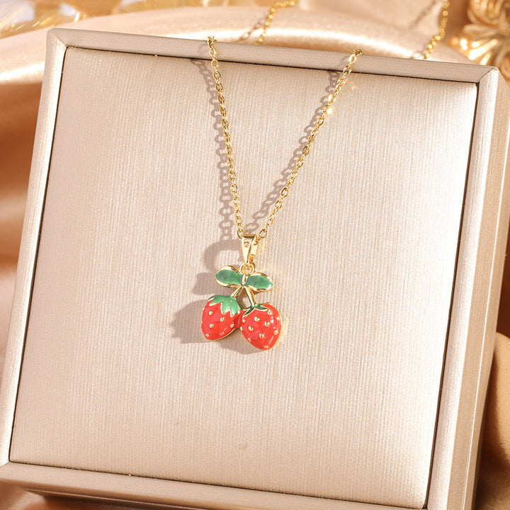 Sweet Cherry Pendant Necklace Collection (Gold Tone Delicate Chokers)