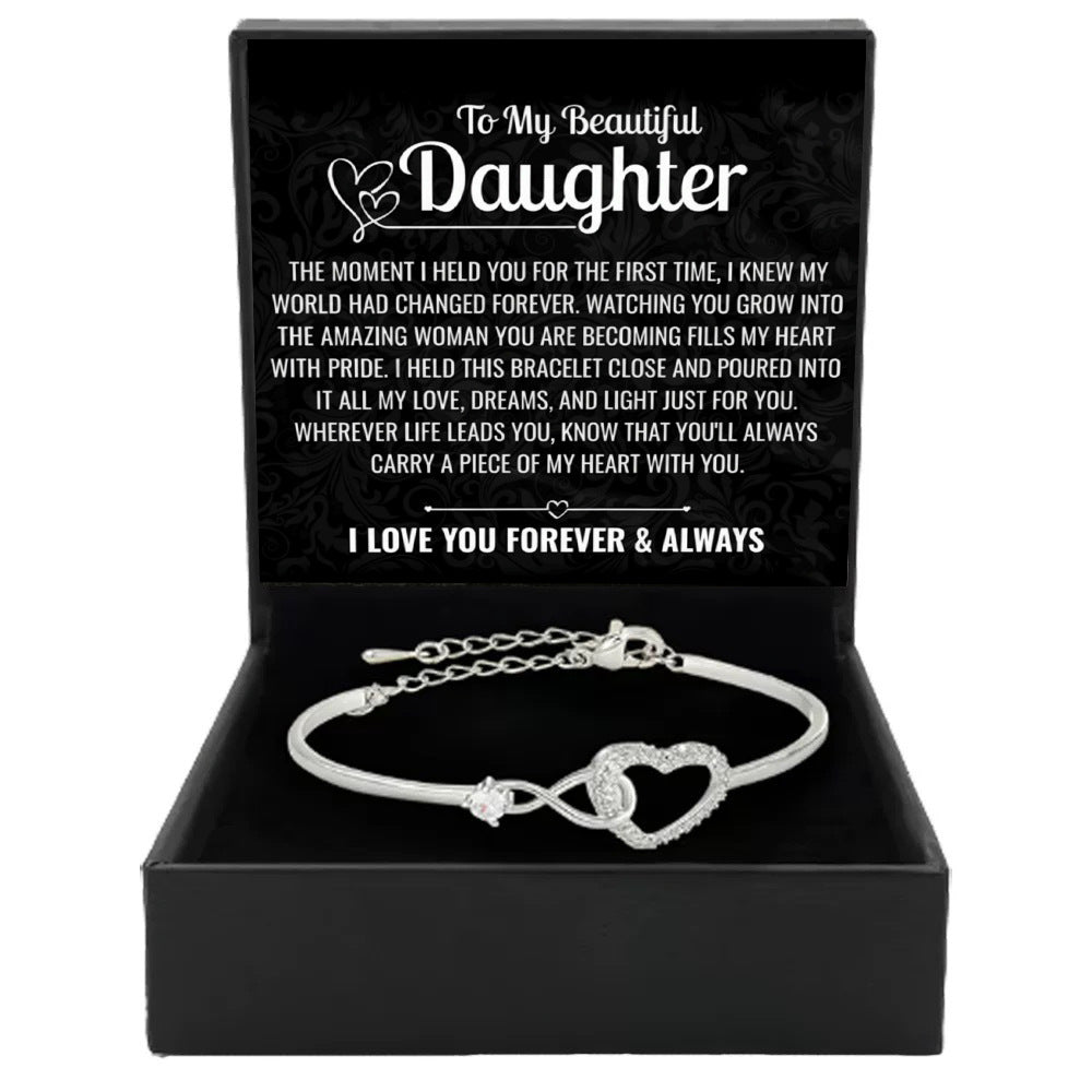 Sentimental Infinity Heart Diamond Bracelet (Family Themed Gold Tone Adjustable Bangle)