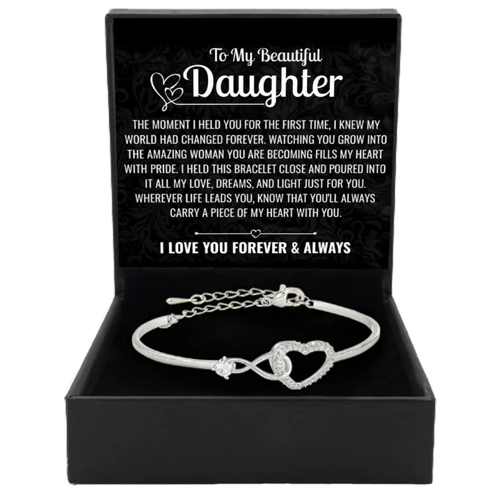 Sentimental Infinity Heart Diamond Bracelet (Family Themed Gold Tone Adjustable Bangle)