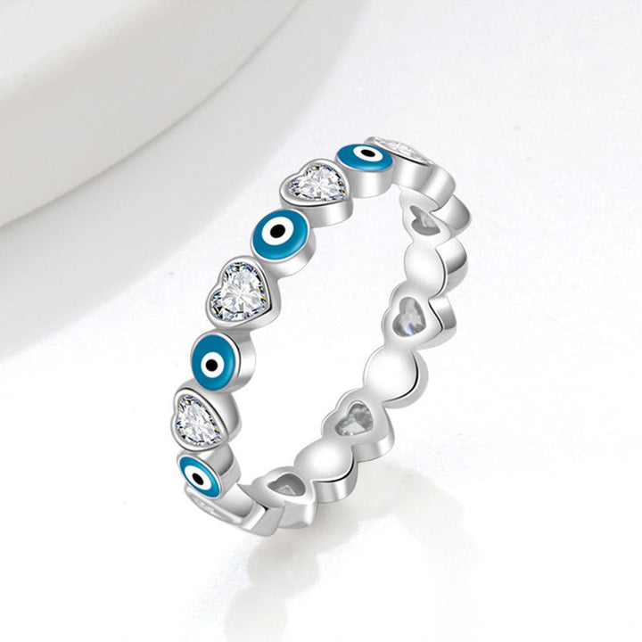 Evil Eye & Heart diamond Eternity Band Ring (2 Colors Delicate Statement Ring)