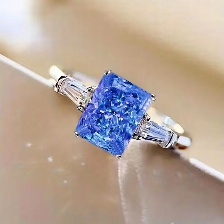 Radiant‑Cut Centre Stone With Tapered‑Baguette Accents Ring For Women, 5‑Color Options