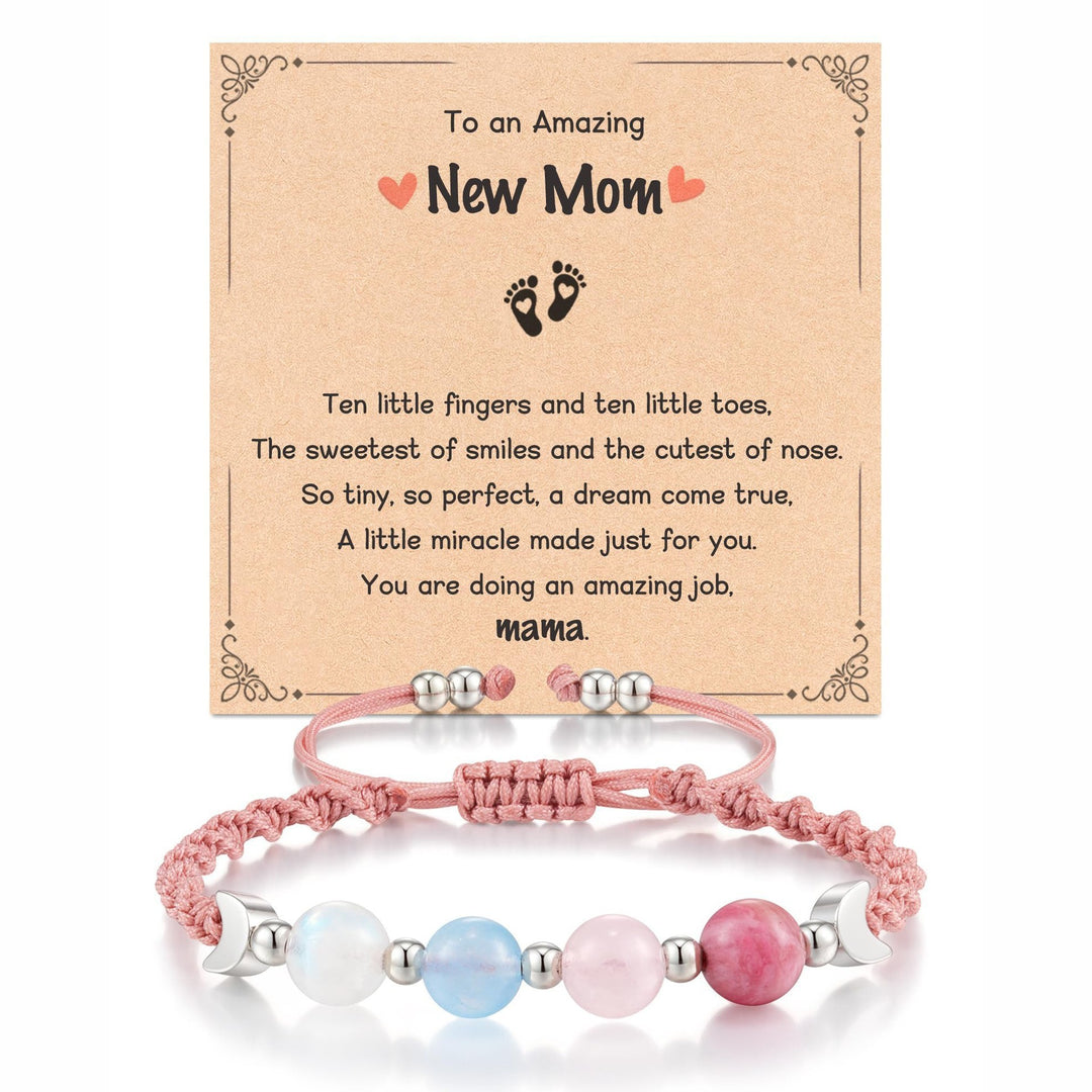 Natural Crystal Braided Cord Bracelet (Two Styles: New Mom / Moon Phases)