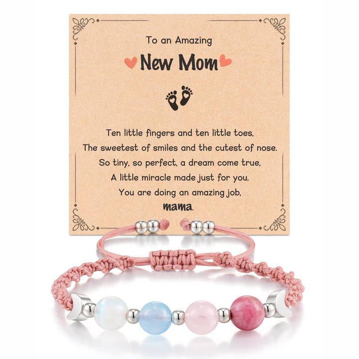 Natural Crystal Braided Cord Bracelet (Two Styles: New Mom / Moon Phases)