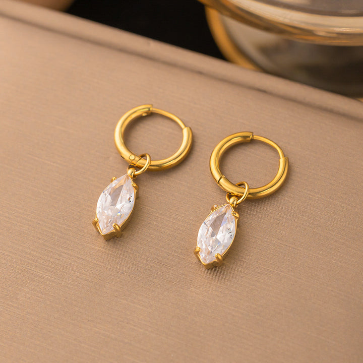 Marquise Diamond S925 Silver Huggie Earrings, Simple Teardrop Dangle Hoop Earrings, Elegant Earrings for Women, Gold / Silver Two Colors Available