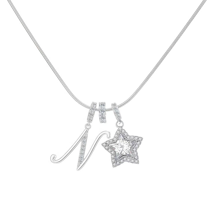 Script Initial Pave Star Dual Charm Snake Chain Necklace, Gold & Silver Custom Letter Choker