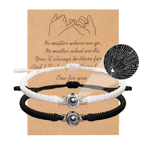 100 "I Love You" Projection Stone Magnetic Couple Bracelet (Multi-Language Confession Memorial Style)
