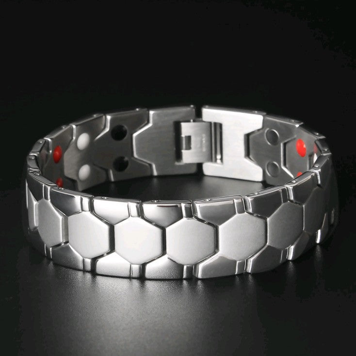 Hexagonal Titanium Steel Magnetic Men's Business Bracelet, Multi-Color Luxury Detachable Adjustable Strap-Style Wristband