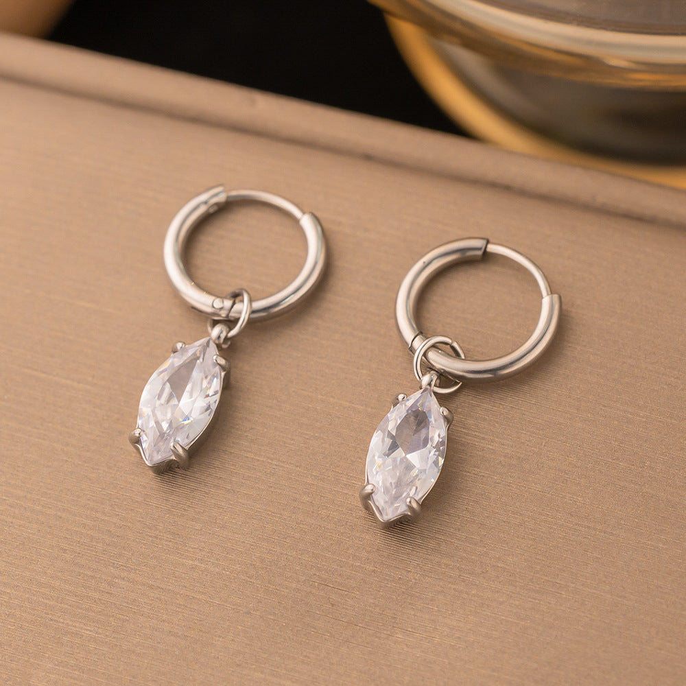 Marquise Diamond S925 Silver Huggie Earrings, Simple Teardrop Dangle Hoop Earrings, Elegant Earrings for Women, Gold / Silver Two Colors Available