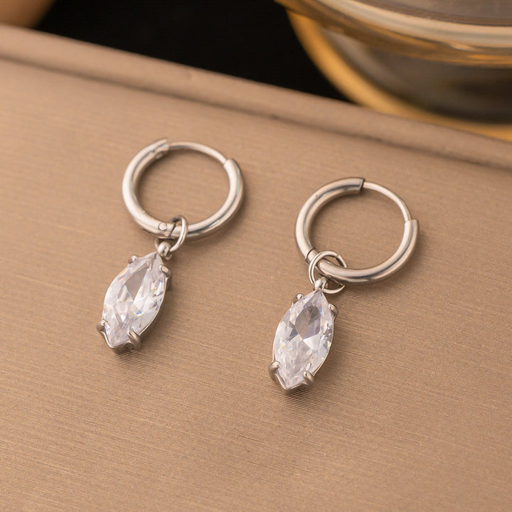 Marquise Diamond S925 Silver Huggie Earrings, Simple Teardrop Dangle Hoop Earrings, Elegant Earrings for Women, Gold / Silver Two Colors Available