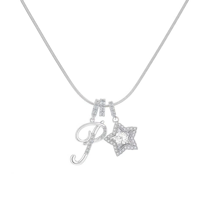 Script Initial Pave Star Dual Charm Snake Chain Necklace, Gold & Silver Custom Letter Choker