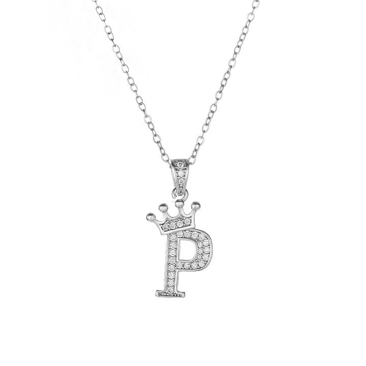 Crown Paved Diamond Initial Letter Necklace, 14K Gold Plated Personalized Dainty Chain, A-Z Available