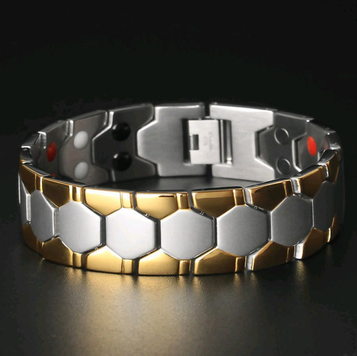 Hexagonal Titanium Steel Magnetic Men's Business Bracelet, Multi-Color Luxury Detachable Adjustable Strap-Style Wristband
