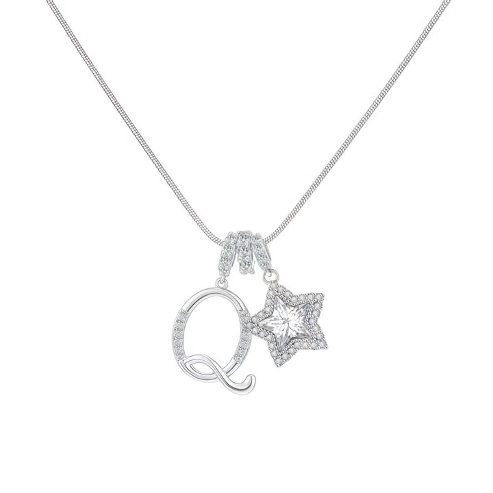 Script Initial Pave Star Dual Charm Snake Chain Necklace, Gold & Silver Custom Letter Choker