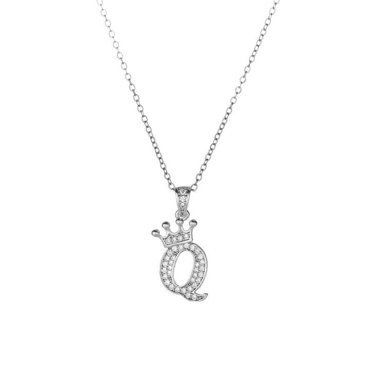 Crown Paved Diamond Initial Letter Necklace, 14K Gold Plated Personalized Dainty Chain, A-Z Available