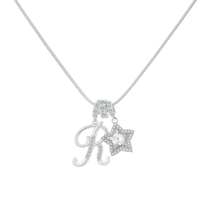 Script Initial Pave Star Dual Charm Snake Chain Necklace, Gold & Silver Custom Letter Choker
