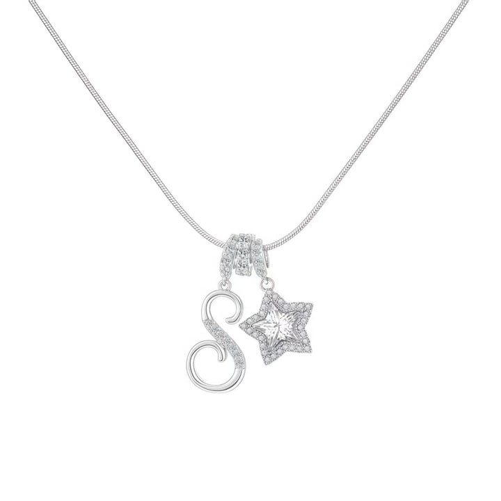 Script Initial Pave Star Dual Charm Snake Chain Necklace, Gold & Silver Custom Letter Choker