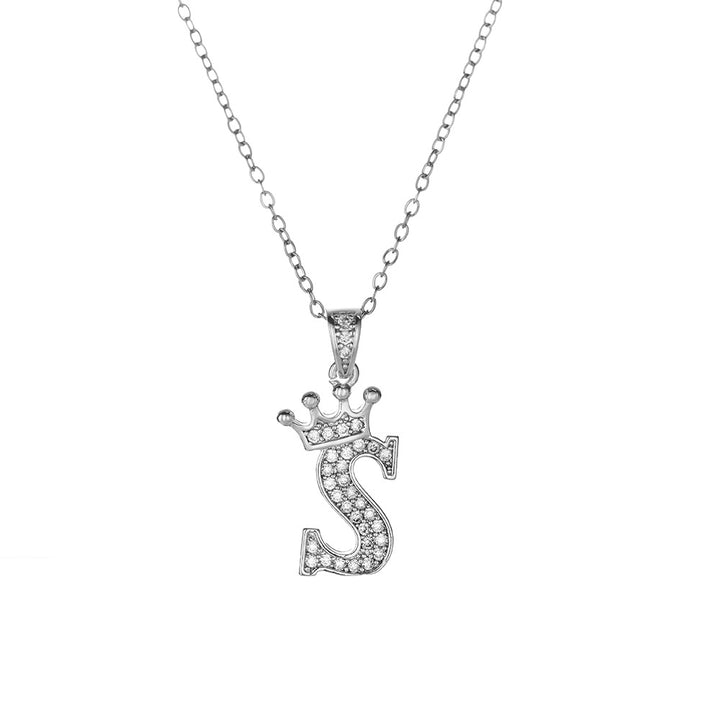 Crown Paved Diamond Initial Letter Necklace, 14K Gold Plated Personalized Dainty Chain, A-Z Available