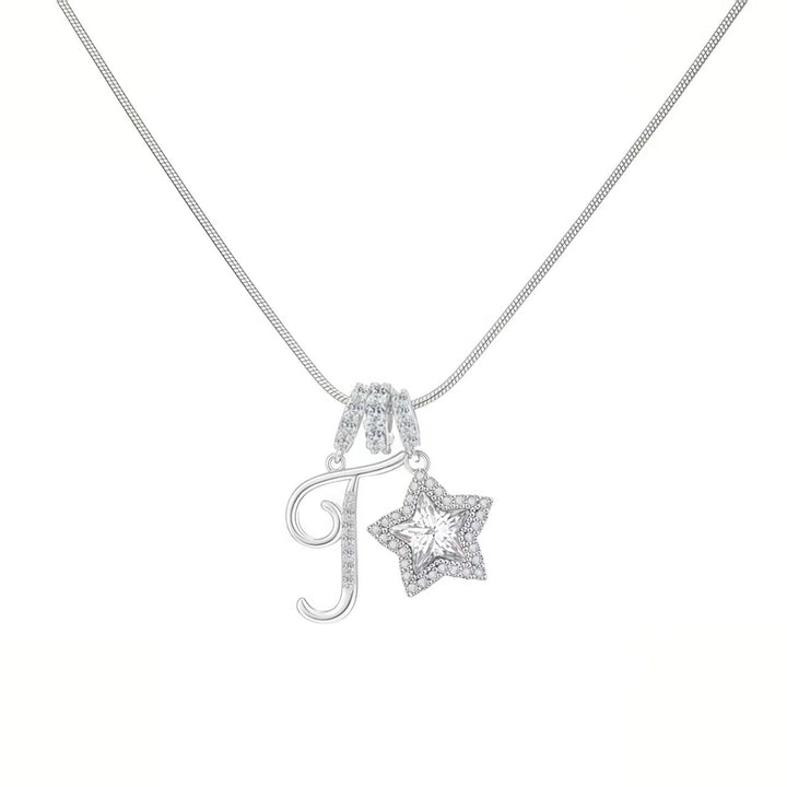 Script Initial Pave Star Dual Charm Snake Chain Necklace, Gold & Silver Custom Letter Choker