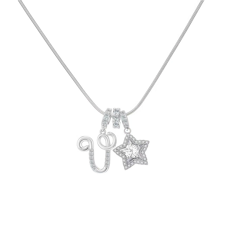 Script Initial Pave Star Dual Charm Snake Chain Necklace, Gold & Silver Custom Letter Choker