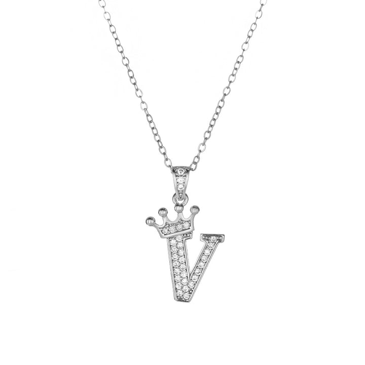 Crown Paved Diamond Initial Letter Necklace, 14K Gold Plated Personalized Dainty Chain, A-Z Available