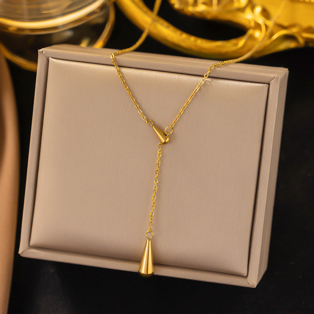Polished Teardrop Y‑Shape S925 Silver Gold‑Plated Necklace