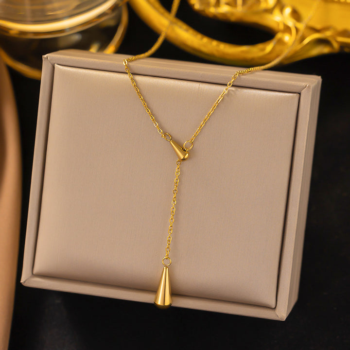 Polished Teardrop Y‑Shape S925 Silver Gold‑Plated Necklace