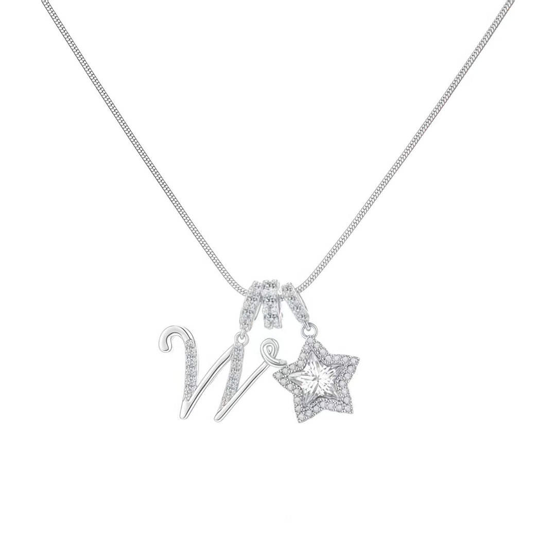 Script Initial Pave Star Dual Charm Snake Chain Necklace, Gold & Silver Custom Letter Choker