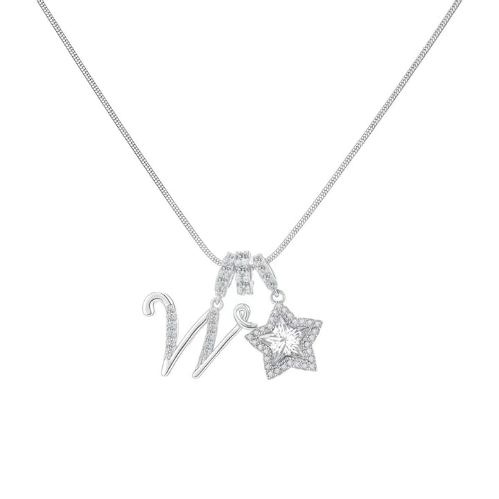 Script Initial Pave Star Dual Charm Snake Chain Necklace, Gold & Silver Custom Letter Choker