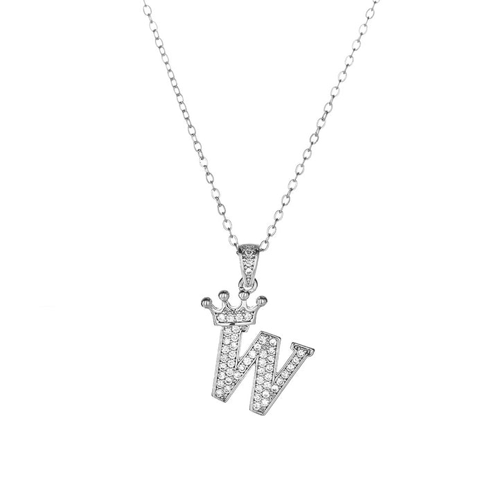 Crown Paved Diamond Initial Letter Necklace, 14K Gold Plated Personalized Dainty Chain, A-Z Available