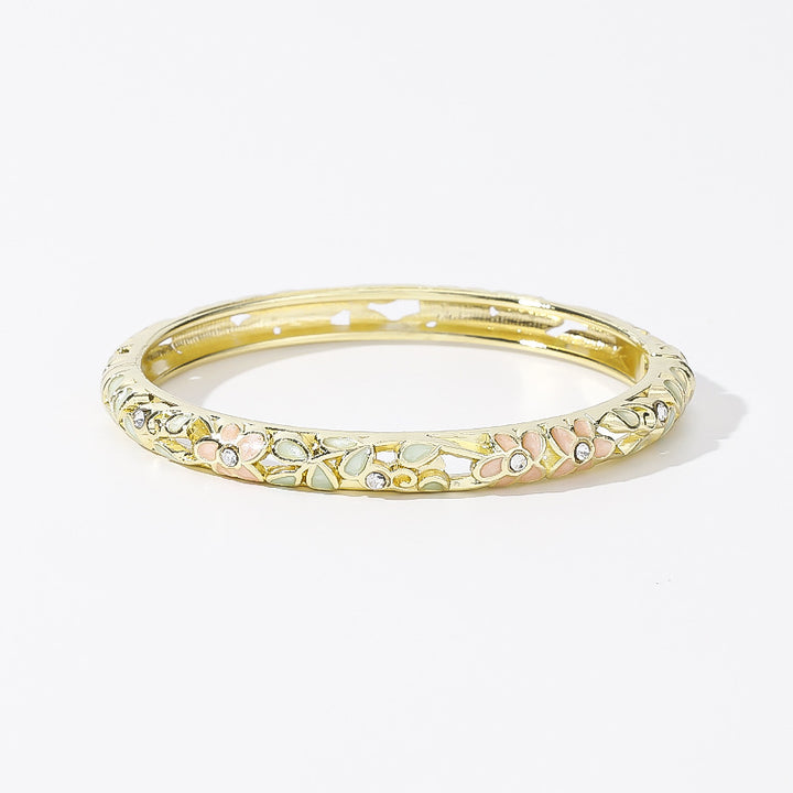 Hollow‑Out Enamel Floral Inlaid Diamond Spring‑Opening Bangle, Multi‑Color Options