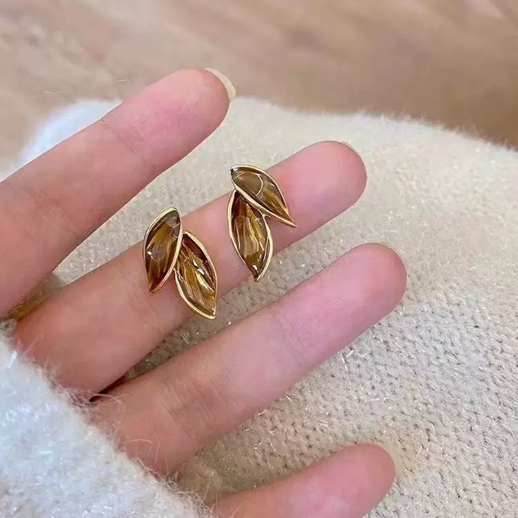 Double Leaf Enamel S925 Silver Stud Earrings