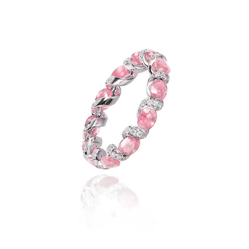 Oval Gemstone & Diamond Eternity Band Set (4-Color Stackable Luxury Ring)