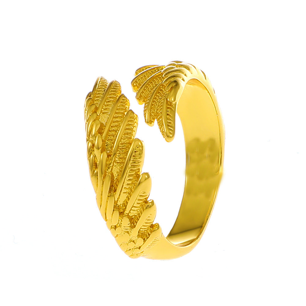 Vintage 3D Wing Open Ring, Four Tones Angel Wing Adjustable Unisex Trend Statement Band