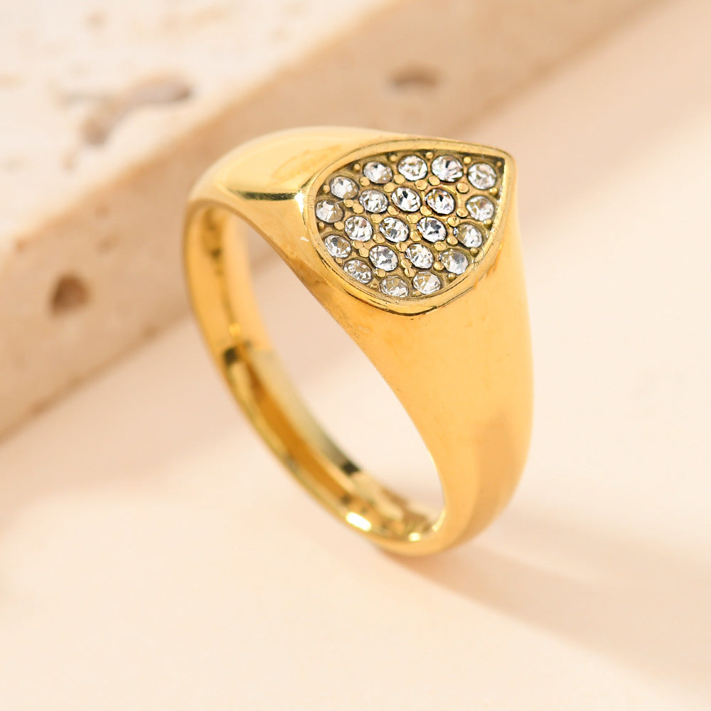 Pavé Diamond Signet S925 silver Ring, Heart/Hexagon/Oval/Teardrop Multiple Styles 18K Gold Plated Wide Band Unisex Statement Ring
