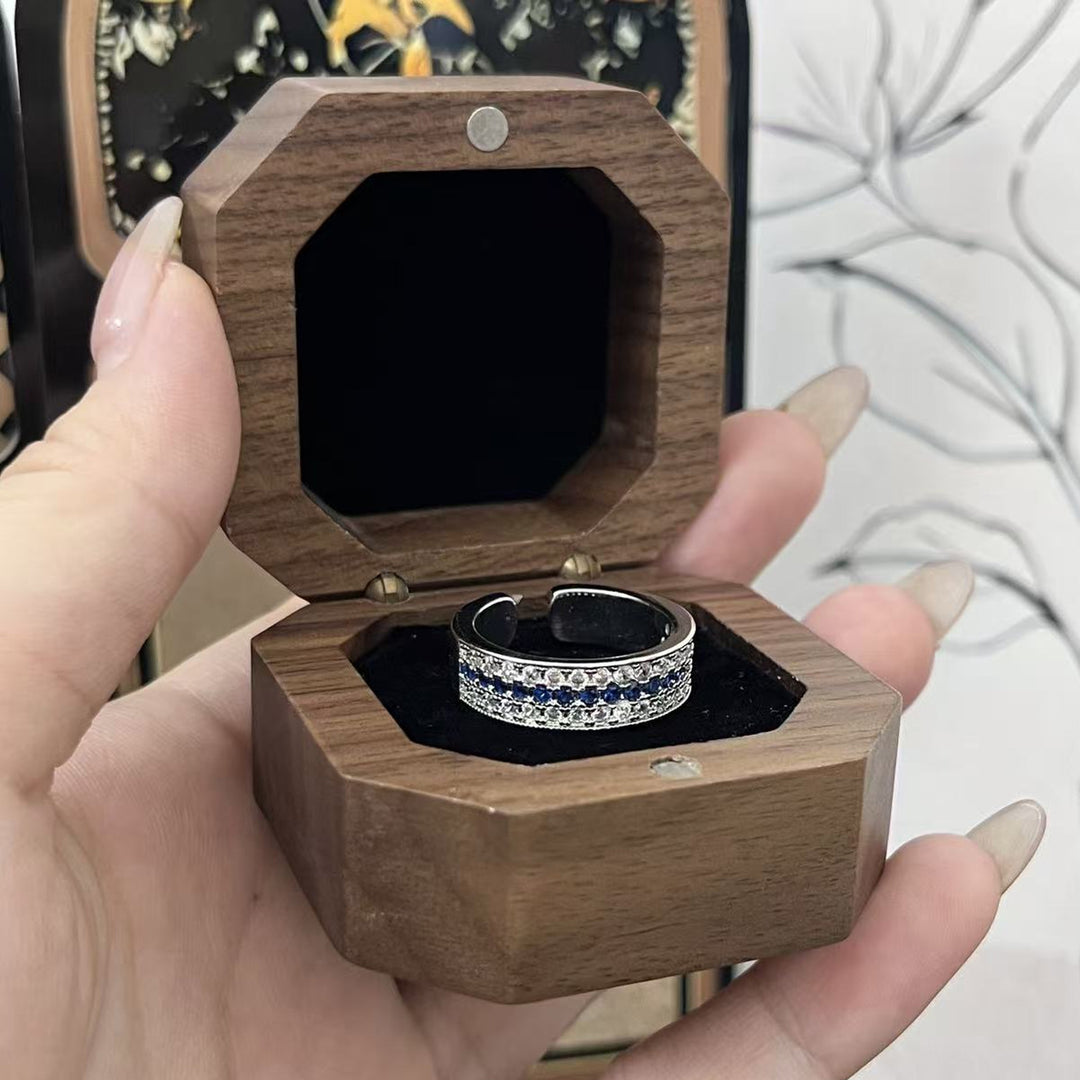Three-Layer Color Contrast Paved Diamond Open Ring, Adjustable Thin Band Colorful Diamond Statement Ring
