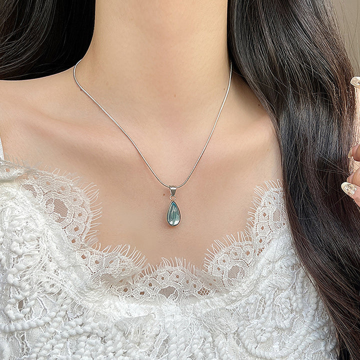 Teardrop Cat's Eye Stone Snake Chain Necklace (Multi-Color Delicate Pendant)