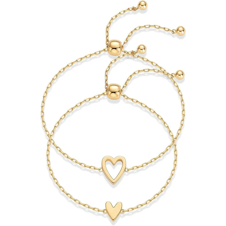 Double Heart Adjustable Bracelet Set (2 Colors Minimalist Stackable Jewelry)