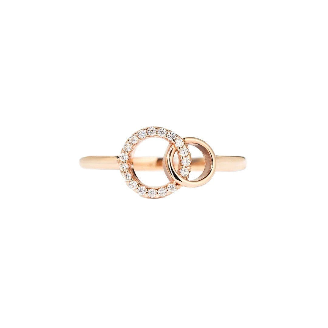 Interlocking Double Ring Pave Diamond Ring (Light Luxury Niche Stackable Ring)