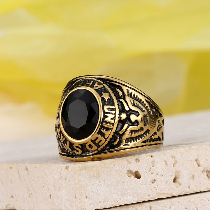 Vintage Green Diamond US Military Style Ring (Men's Titanium Steel Band)