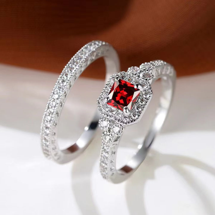 Vintage Square Gemstone Bridal Set (Light Luxury Niche Engagement Band)
