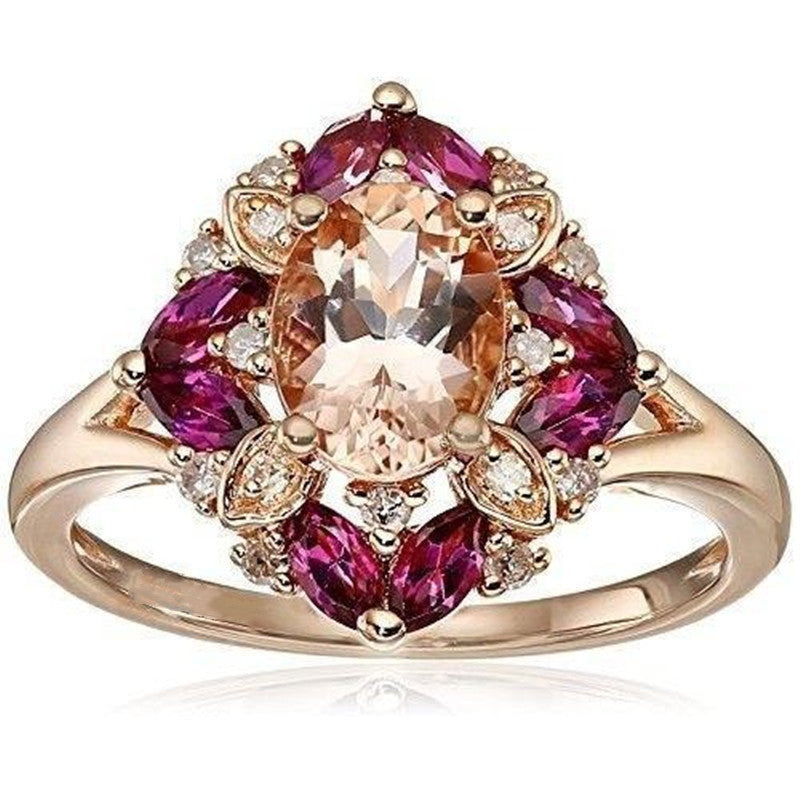 Oval‑Cut Main Stone Multi‑Color Halo Diamond Ring, Multi‑Color Options