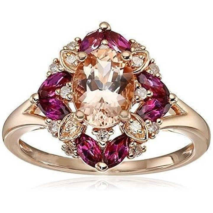 Oval‑Cut Main Stone Multi‑Color Halo Diamond Ring, Multi‑Color Options