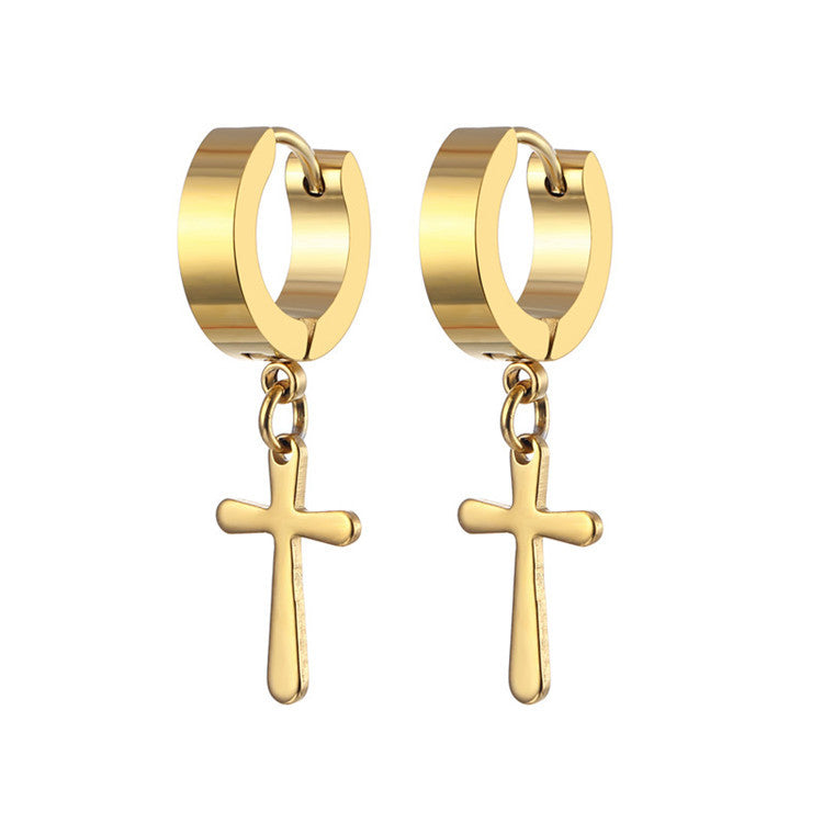 Cool Cross Pendant Huggie Earrings (Multi-Color Unisex Hip-Hop Statement Hoops)